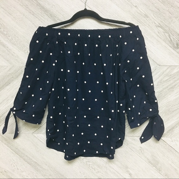 H&M Tops - H&M | Polka Dot Navy Off Shoulder Top Size 2 NWOT